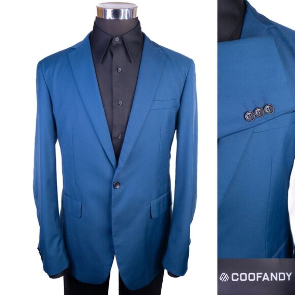 COOFANDY Sport Coat Suit Jacket Blazer Sz M  One Button Solid Blue Poly Blend - Picture 1 of 13